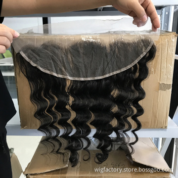 Factory loose deep frontal closure hair 13x4, ear to ear lace front human hair, swiss lace frontal brazilian hair